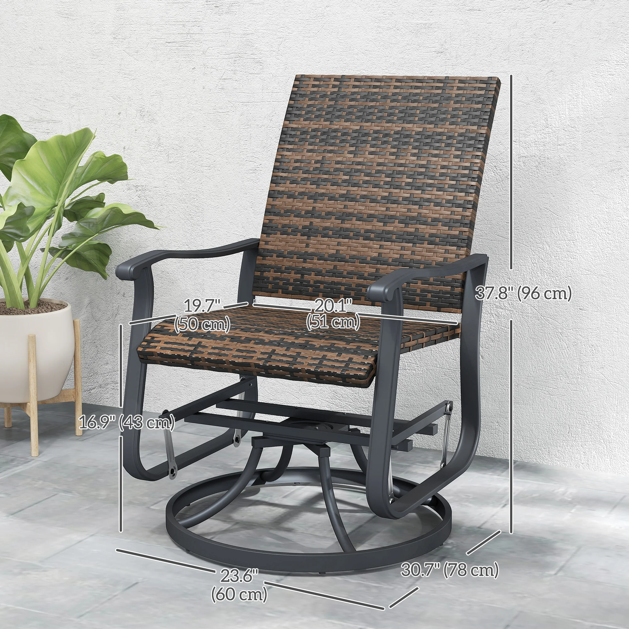 Outdoor Glider Chair Set of 2, Wicker Swivel Patio Glider, Brown image 3