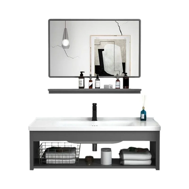 Aesthetic Aluminum Bathroom Cabinet Ceramic Sink Balcony Wash Basin Cabinet Combined Funky Nordic Gabinete Trendy Furniture