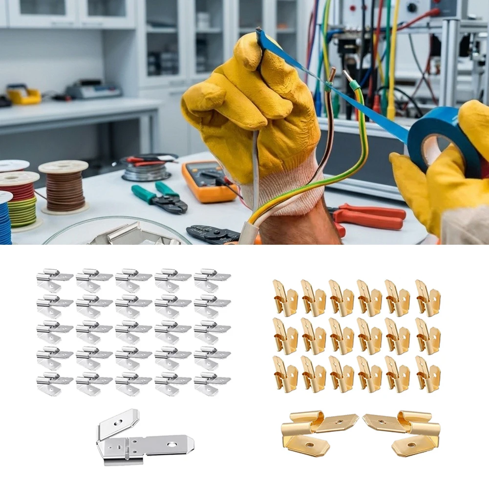 6.35mm Double Ended Insert Terminals 100pcs Tin Plated Copper for Electrical Equipment Wiring and Automotive Harnesses