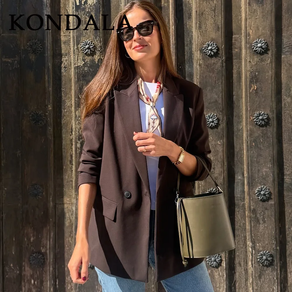 KONDALA 2025 سترات نسائية بنية اللون لخريف وشتاء موضة رسمية أنيقة بياقة مقلوبة سترات نسائية أنيقة متينة