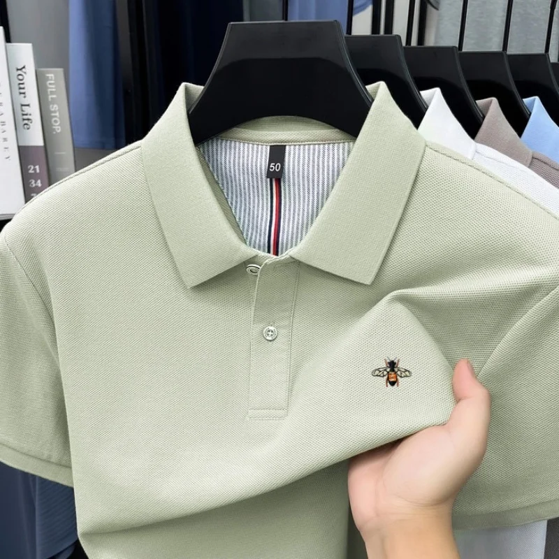 

100% pure cotton high-end brand men's short sleeved polo shirt 2026summer luxury fashion bee embroidery golf top casual T-shirt