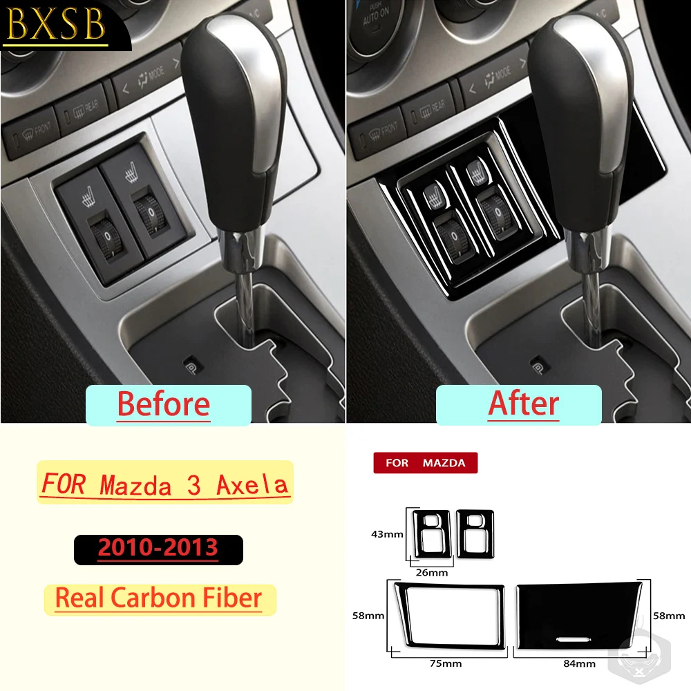 For Mazda 3 Axela 2010-2013 Car Seat Heating Switch Button Kit Frame Trim Real Soft Carbon Fiber Interior Accessories Stickers