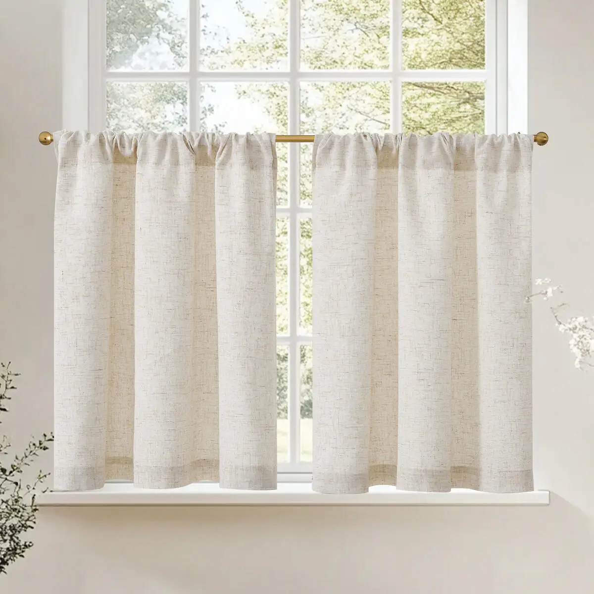 

JINCHAN Linen Tier Cafe Curtains Light Filtering Kitchen Curtain Small Window Curtains For Bathroom Laundry Room RV 2PCS
