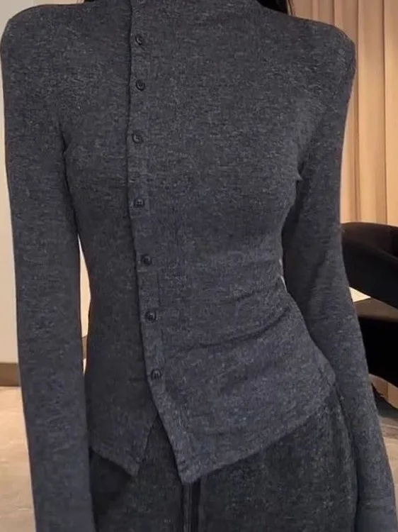 

Женская флисовая футболка Pure Desire Fashion с длинным рукавом на одной пуговице, приталенная, с V-образным вырезом, стандартной длины, из полиэстера