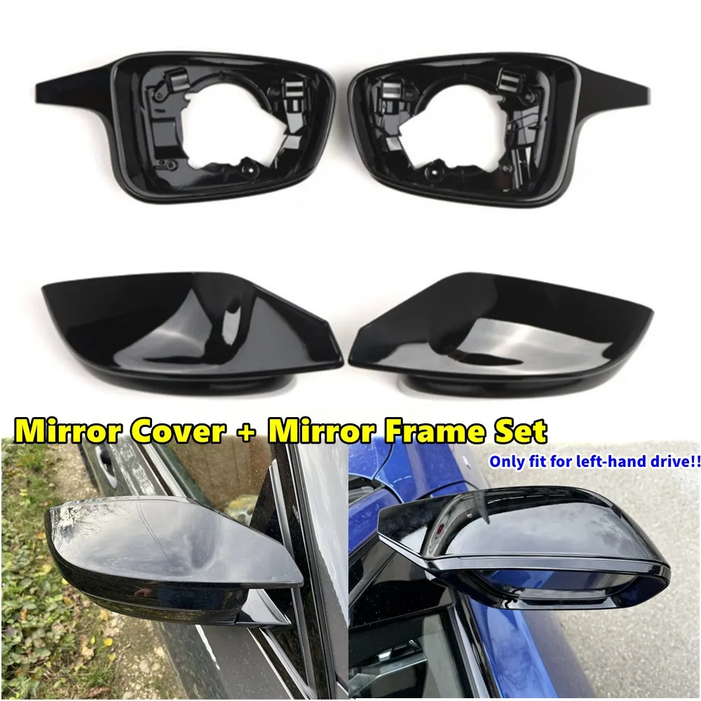 

For BMW G80 G81 G82 G83 G87 M3 M4 2020-2025 Car Rearview Side Wing Mirror Cover + Mirror Frame Exterior Trim Replacement Set