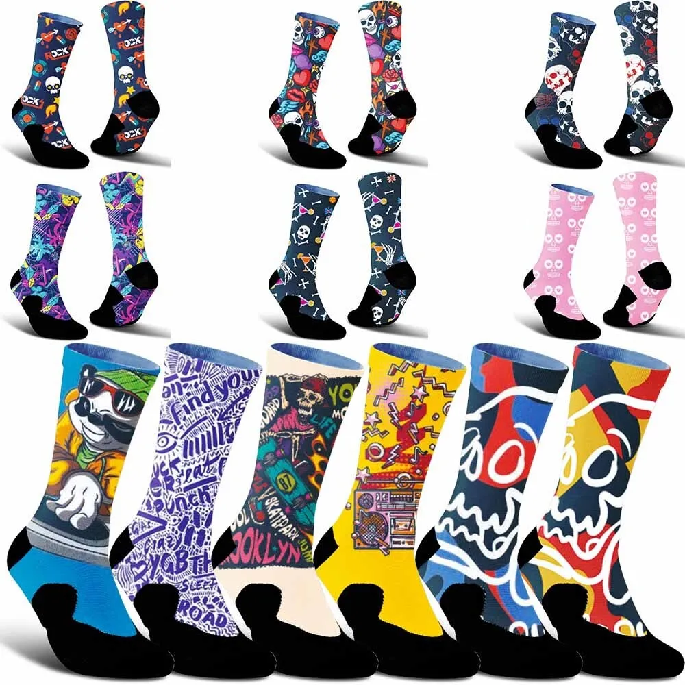 

2025 Новые креативные спортивные велосипедные носки в стиле хип-хоп с рисунком скелета, модный тренд, унисекс, впитывающие пот, дышащие, прочные