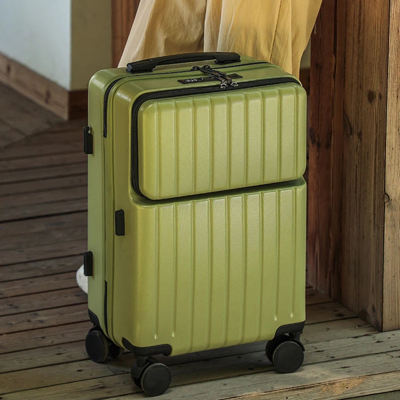 

Front Opening Travel Suitcase Computer bag Lightweight 20 inch Carry-on Double-layer Explosion-proof Zipper Rolling Trolley Case