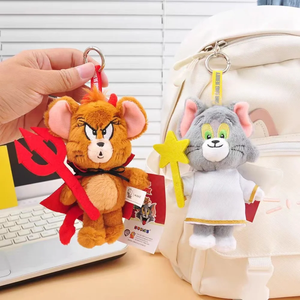 Oryginalna pluszowa maskotka Tom i Jerry z anime, seria Kawaii Diabeł i Anioł, breloczek, ozdoba do plecaka, zabawka, prezent świąteczny dla dziewczynek.