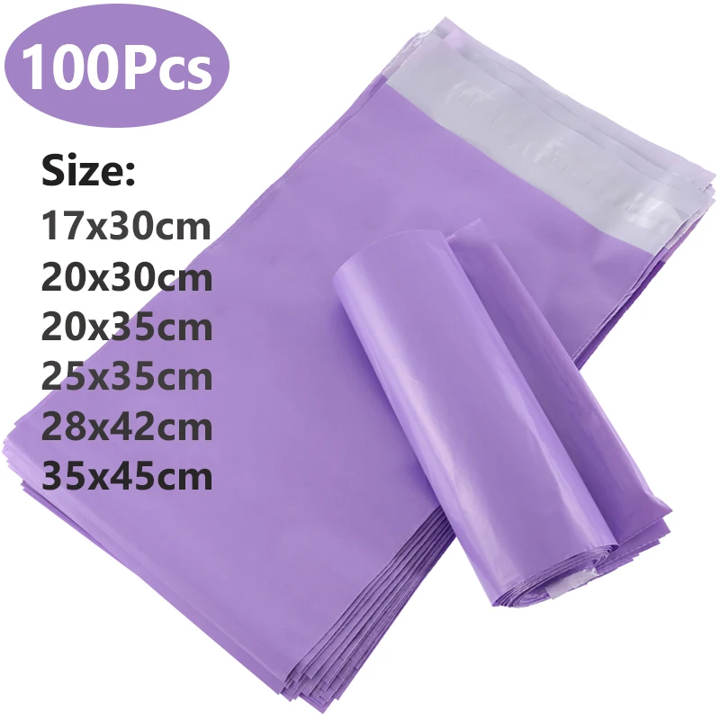 

100pcs Purple Courier Bag Express Envelope Storage Bags Mailing Bags Self Adhesive Seal PE Plastic Pouch Packaging Shipping Bag