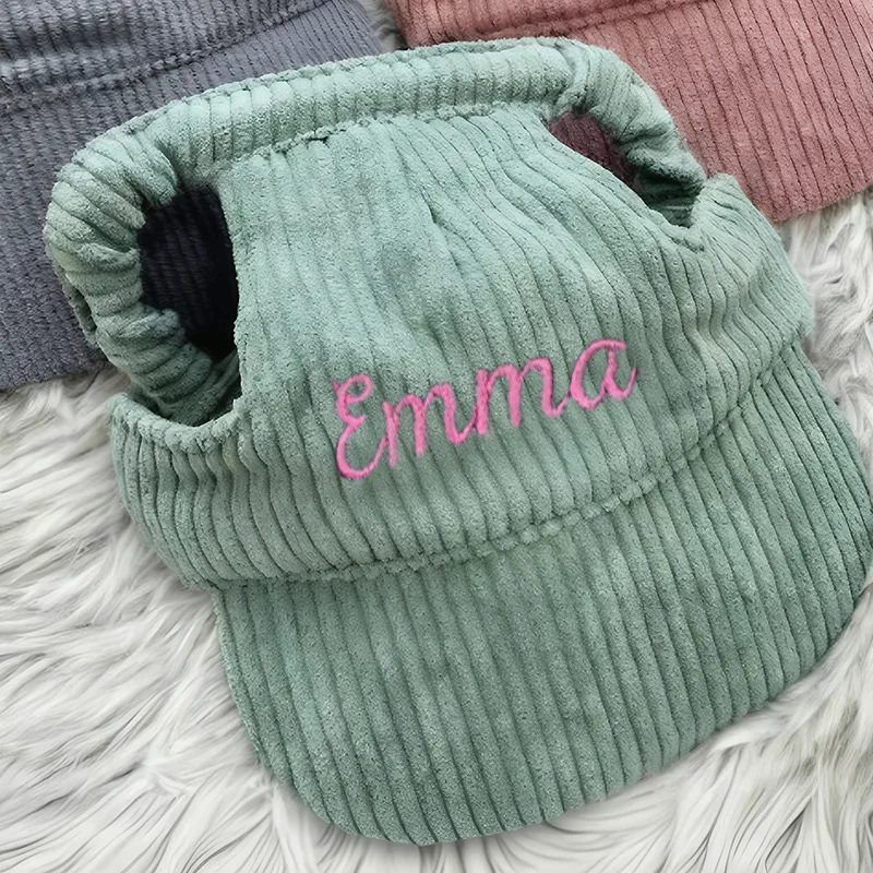 Personalized Name Embroidery Pet Dog Hat Corduroy Adjustable Cap for Small Medium Dogs Cats Custom Puppy Sun Hat
