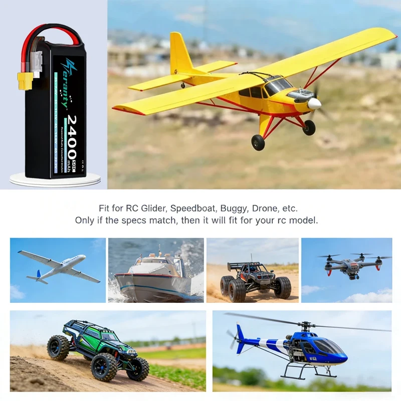 Teranty Batería Lipo 4S 14,8V 2400mAh 50C XT60 Drone Coche Barco - imagen 3