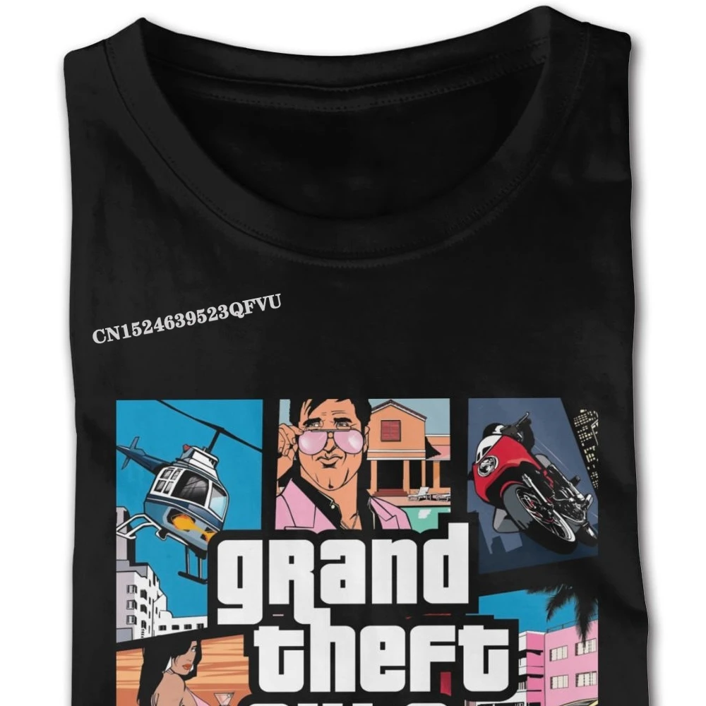 Grey Grand Theft Auto Vice City T Shirt GTA GAME Tee Shirt Mens Graphic Custom Premium Cotton Gothic Style Tees Shirt