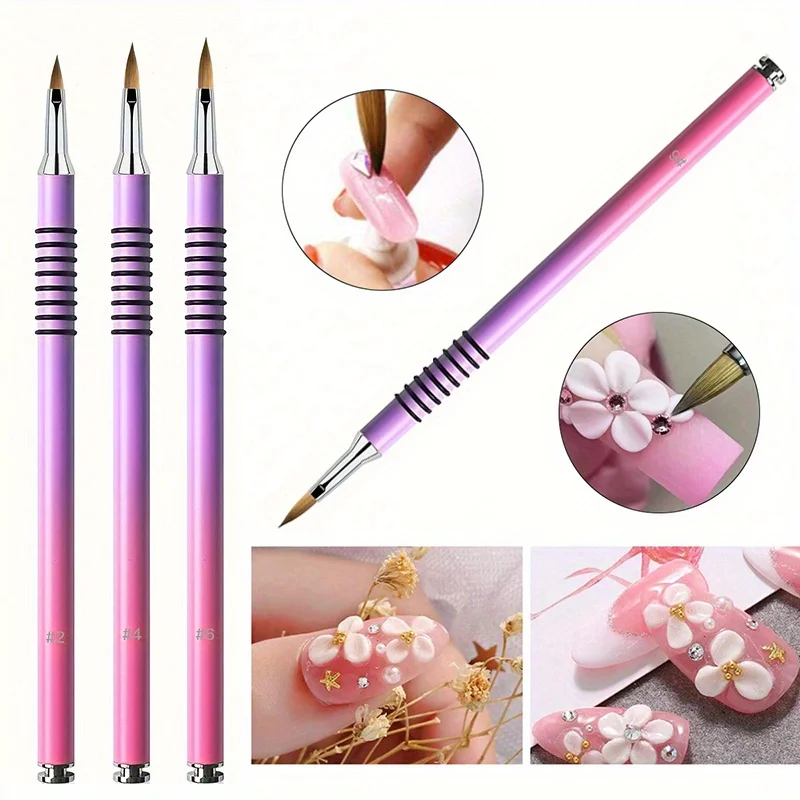 Rosa-roxo Manicure escova com Metal Rod, Esculpido Caneta Cristal, terapia de luz, Gravura Esculpida, Tridimensional Padrão