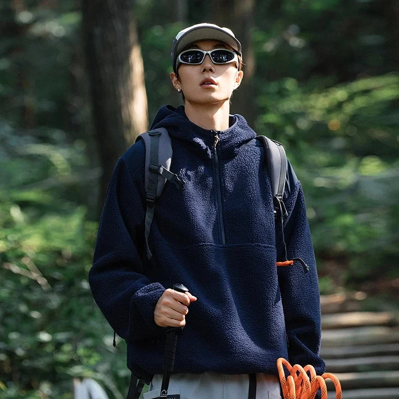 Winter Fleece Semi-zipper Turtleneck Hooded Sweatshirts Men Women Thicken Warm Outdoor Sports Hoodie Jacket Cityboy Hoody Coat