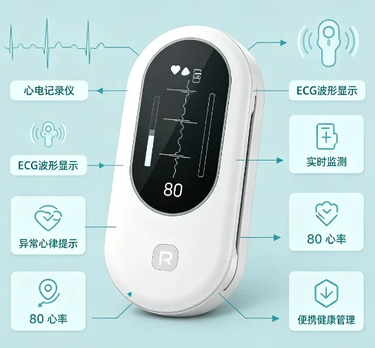 Portable 24-Hour ECG EKG Holter Monitor with AI Analysis Long-Term Cardiac Monitoring Heart Recorder Wearable Medical Device
