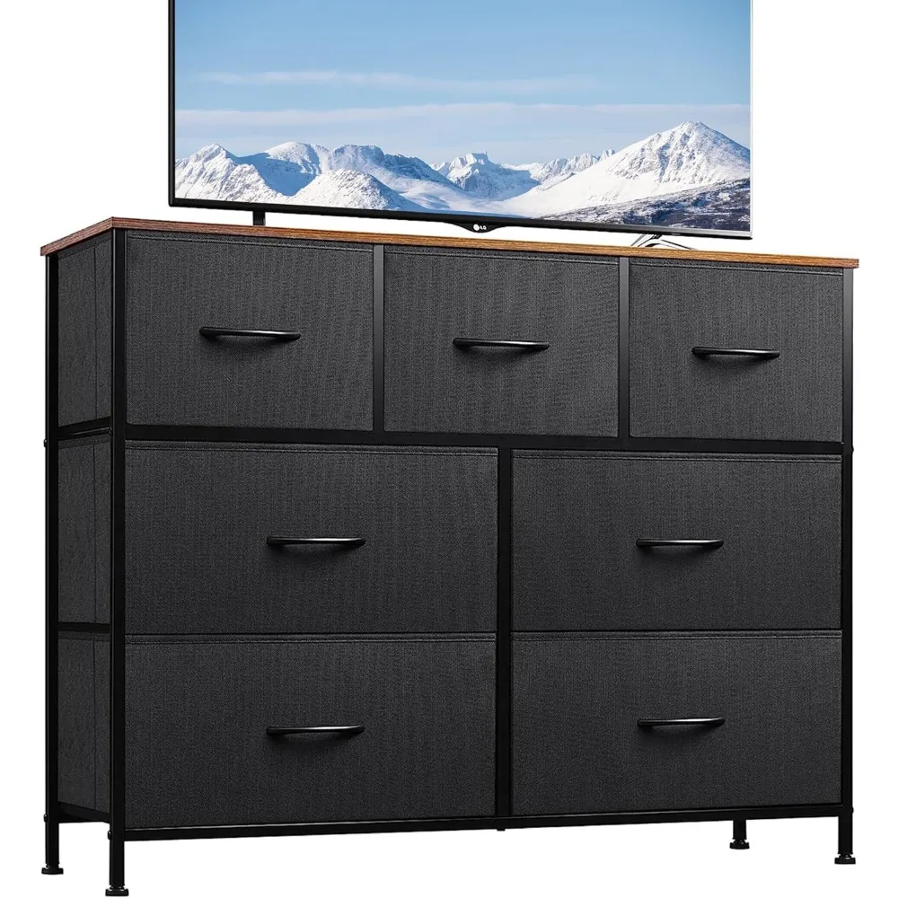 

Dresser TV Stand, Entertainment Center with Fabric Drawers, Media Console Table with Metal Frame and Wood Top for TV up to 45 in