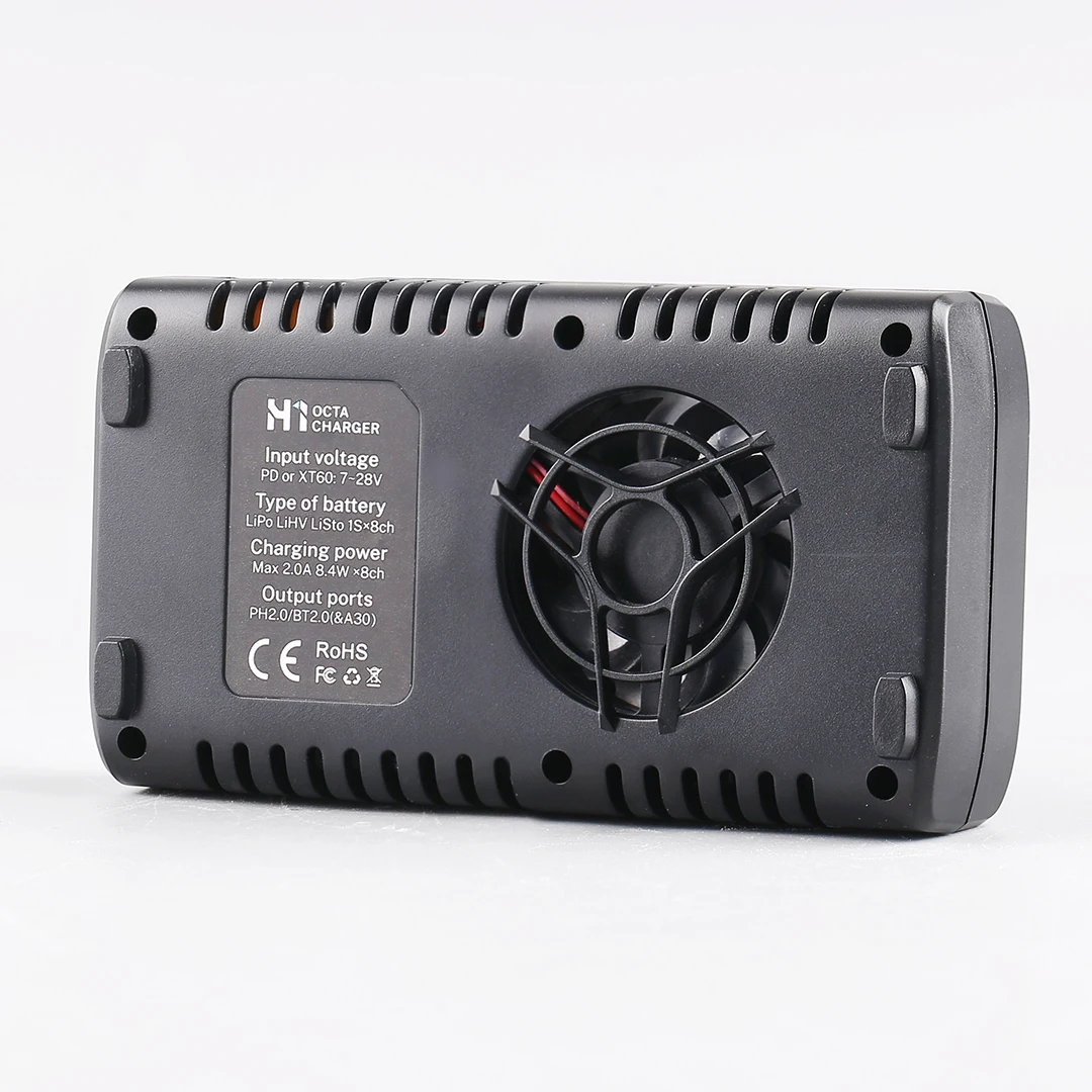ToolkitRC H1 Octa Charger, 8-Channel 1S LiPo/LiHV Balancer, PH2.0 BT2.0 PD Fast Charge for FPV Racing