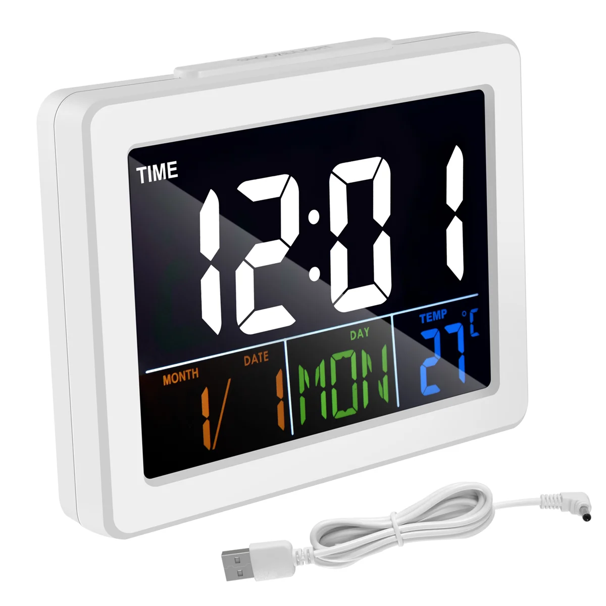 Kolorowy elektroniczny budzik biurkowy LCD z dużym ekranem i wyświetlaczem temperatury i daty