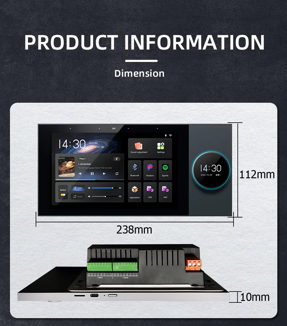 Home 2-Zonen-Audio-Einwandverstärker 7 Zoll Android 11 Alexa Voice Tuya Smart Home Control Panel 8x30W Kanal WiFi-Wandverstärker – Detail 13