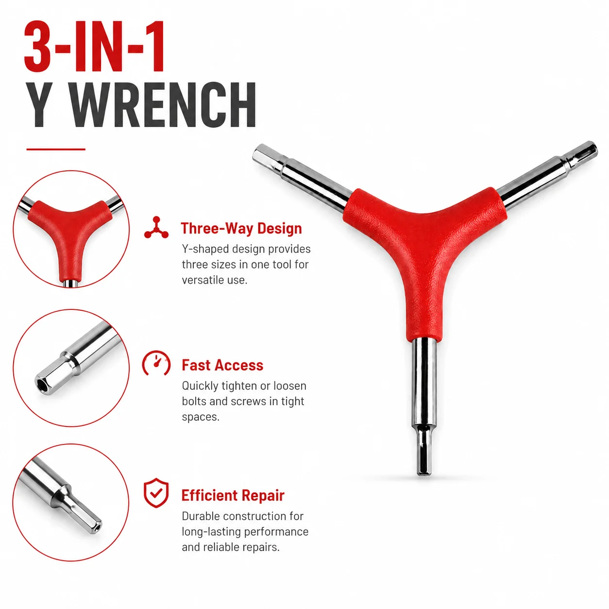 3-in-1 Y Socket Wrench for Bicycle Repair, Heavy-Duty Steel Hex Tool with Non-Slip Grip for Road, Mountain and City Bikes & More