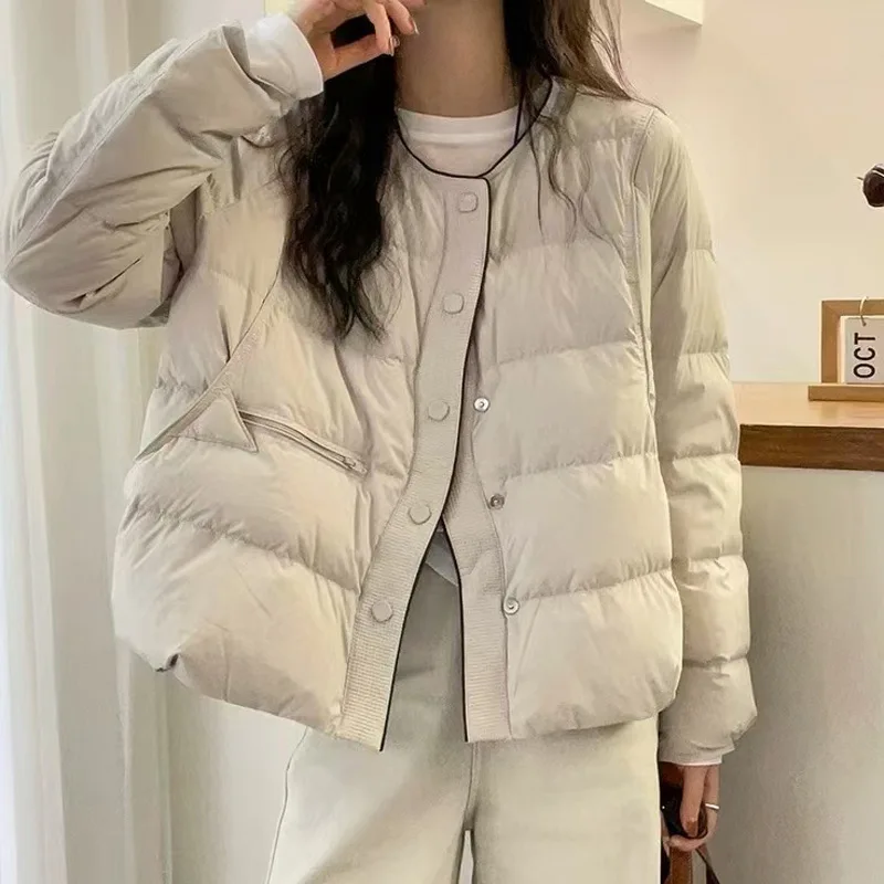 Jaqueta curta de pato para baixo feminina inverno em torno do pescoço casual casacos mulher nova moda outerwear двухстоrosoftняя (13)ртка JK-195