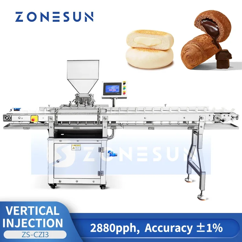 Zonesun Pastry Filling Machine Croissant Filler Machinery Bakery Filling Equipment Sauce Injection Machine ZS-CZI3