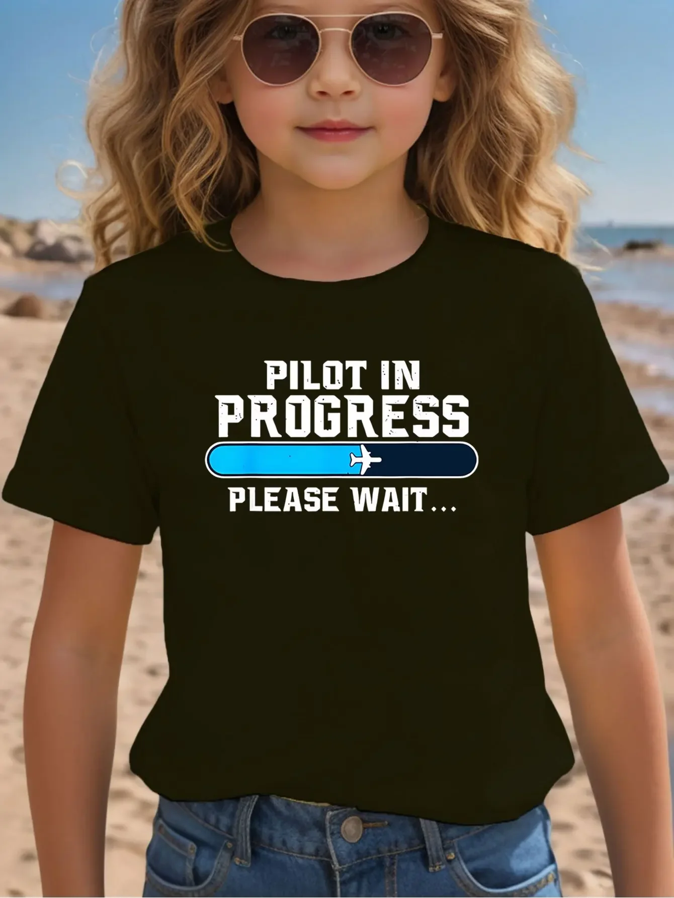 Future Pilot Loading Airplane Letter Print Kids T Shirt Boys Girls Family Matching Parent Child Summer Crew Neck Casual Tee
