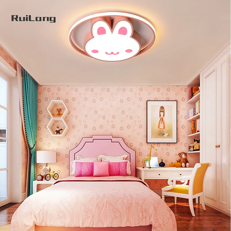 Cartoon Rabbit Led Ceiling Light For Children Room Girl Princess Bedroom Ceiling Lamp Bunny Cute Decor Pink Chandelier Kids Room