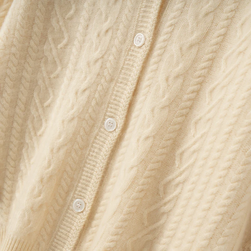 ADDONEE Women's 100% Cashmere Sweater Shawl Collar Cardigan Cable Knitting Autumn Winter Cashmere Knitwear Female Clothes Top