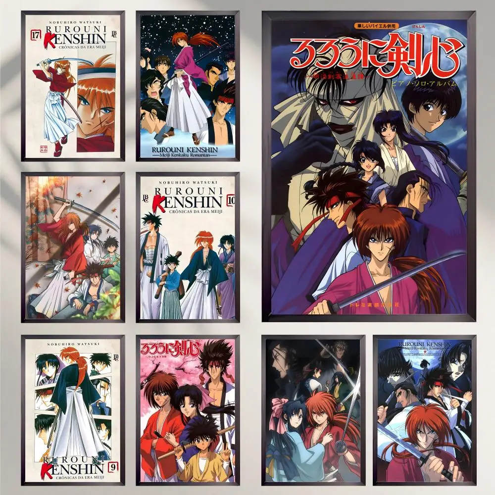 Japanisches Anime-Poster R-Rurouni Kenshin, HD, vielseitig, wasserfest, Wanddekoration, selbstklebend, perfekt für jeden Raum und ideales Geschenk
