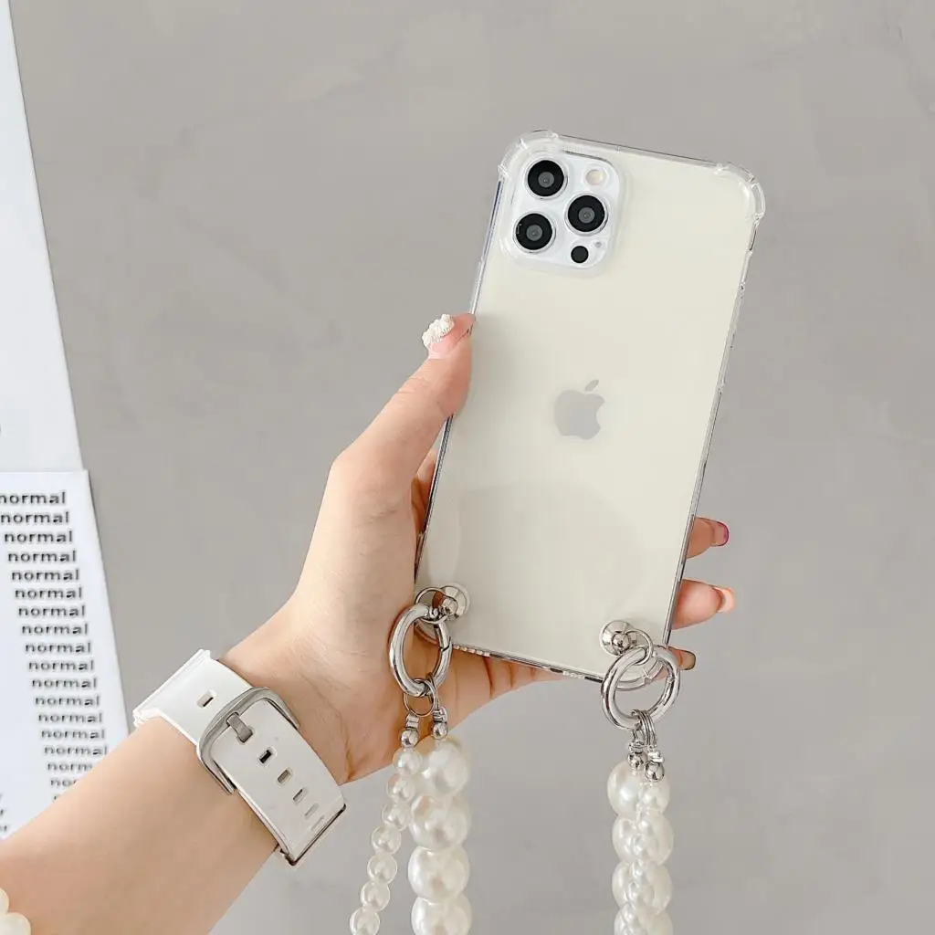 50pcs DHL Crossbody Lanyard Necklace Pearl Bracelets chain Phone case for iphone 13 12 11 Pro Max mini XR X XS 6 7 8 plus Cases