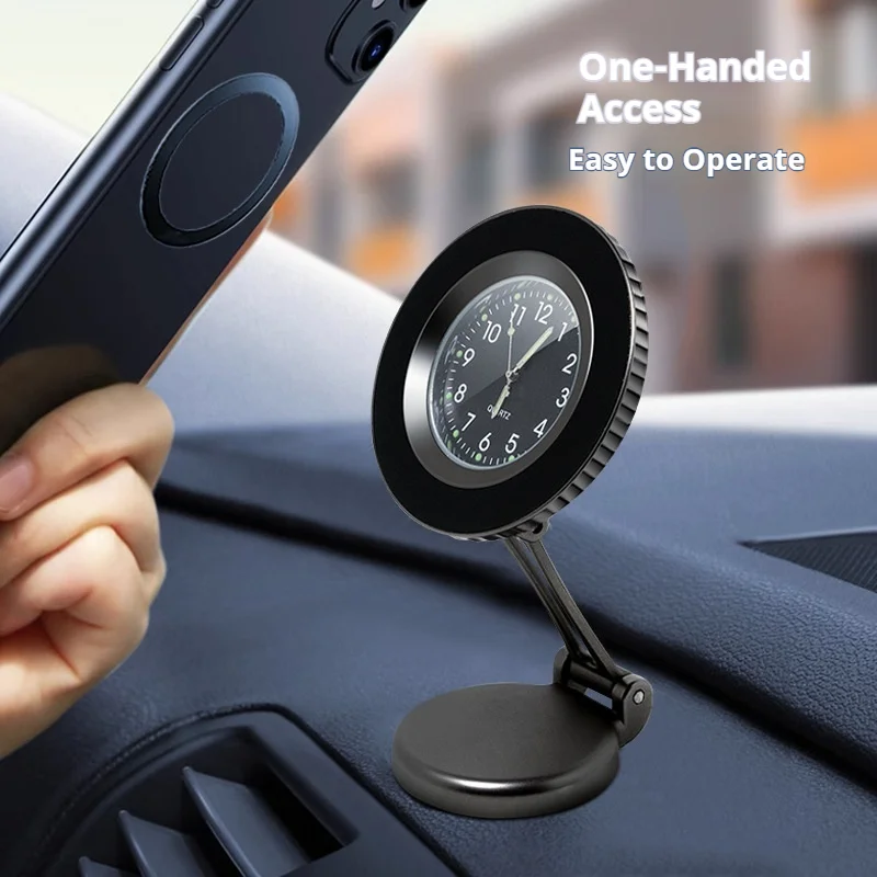 Car Phone Holder Clock Magnetic Foldable Dashboard Air Vent Mount 360 Rotation Strong Magnet Adhesive Phone Stand Universal