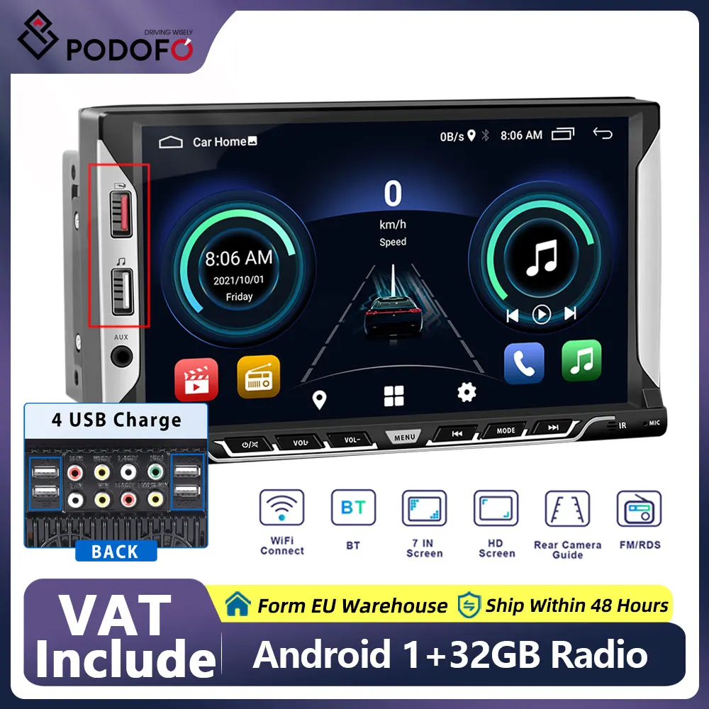 Podofo 2 Din Android 11 GPS Car Stereo Radio 7