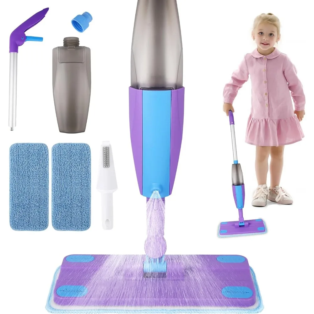 

Kids Spray Mop Cleaning Set with Water Sprayer Washable Pads Scraper Pretend Play Housekeeping Toy Gift for Toddlers