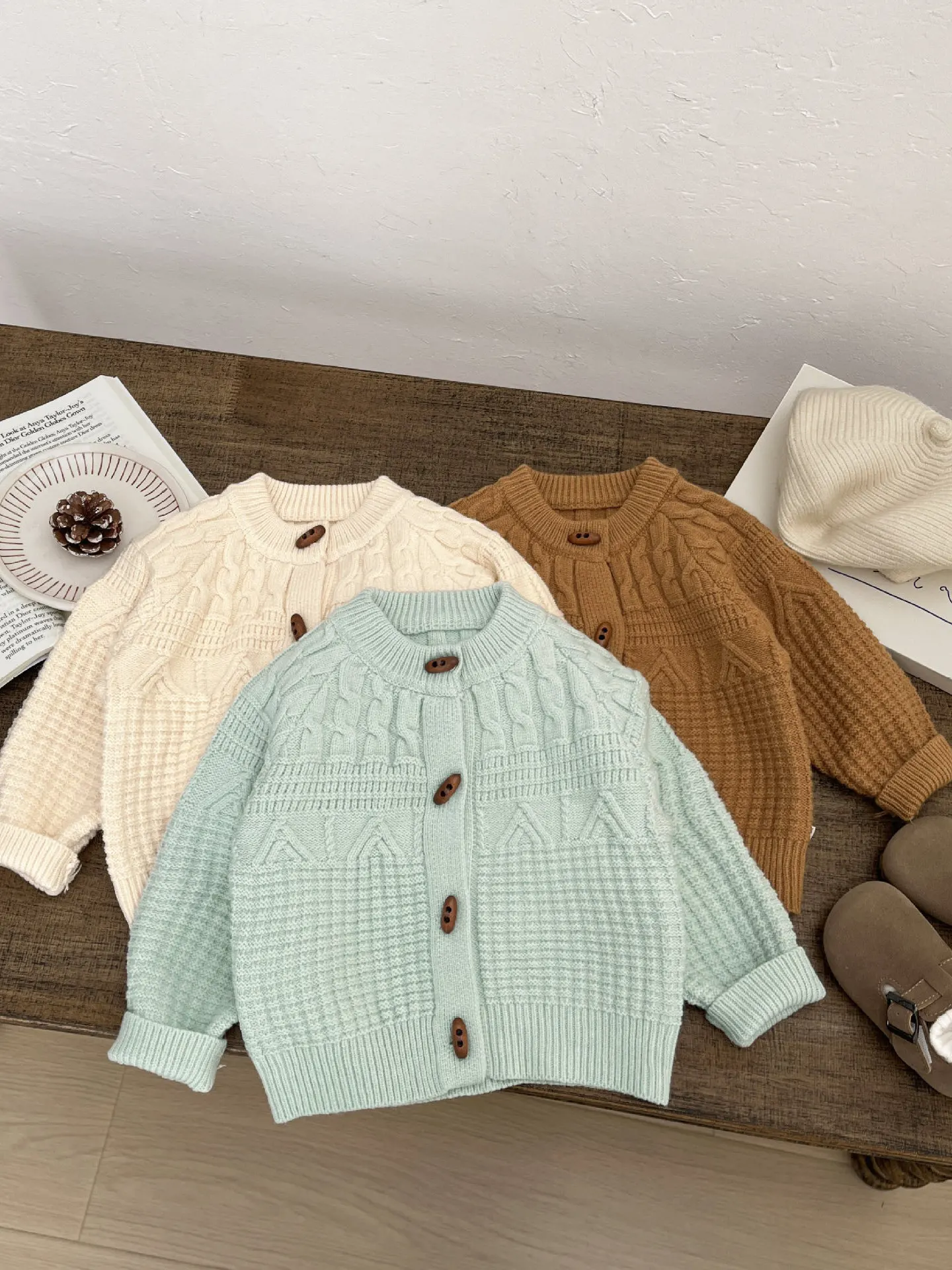 Korean Style Knitted Cardigan for Baby Boys Fashionable Early Spring Outerwear Children's Sweater Versatile Long Sleeve round...