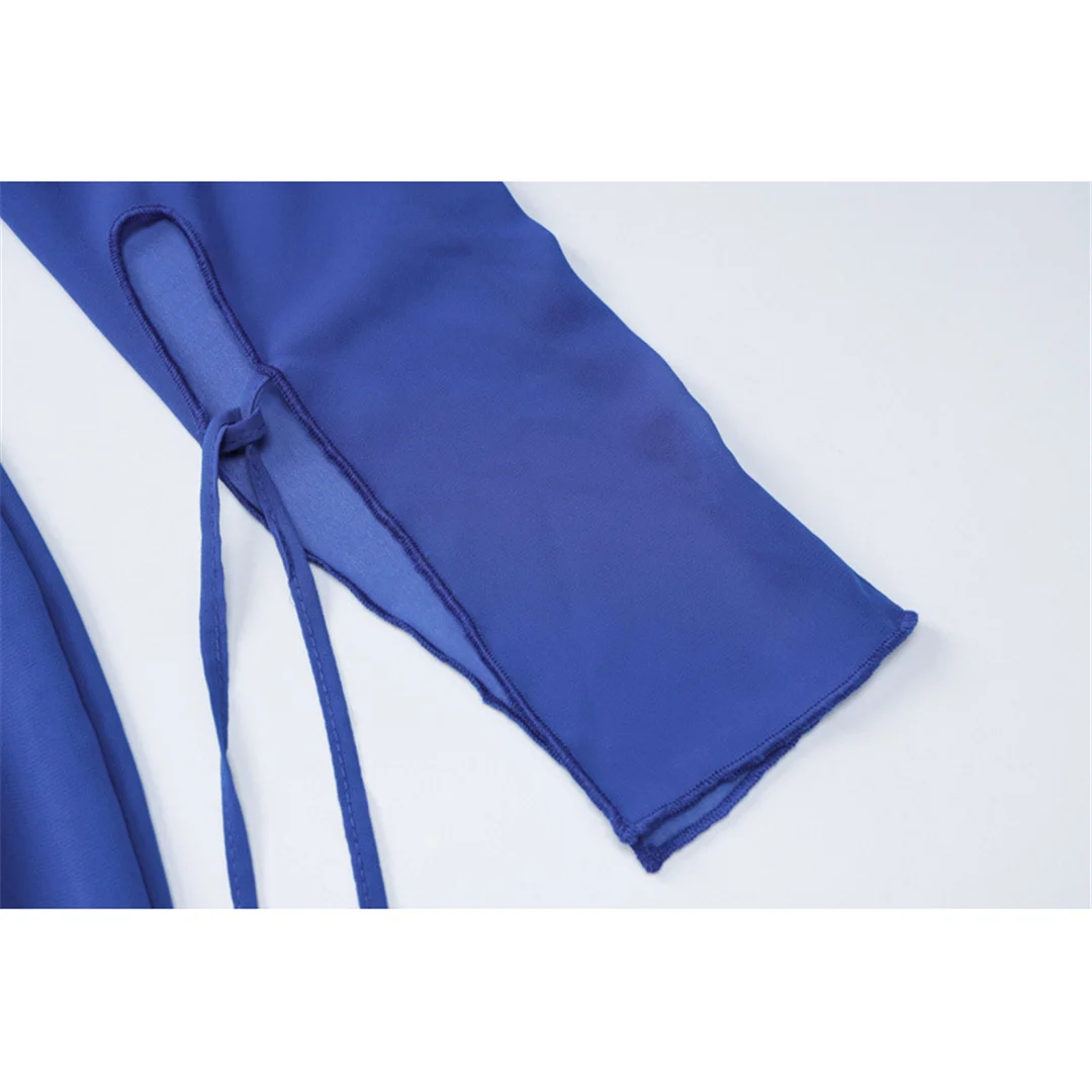 Langes Kleid mit tiefem V-Ausschnitt und hohem Schlitz, Rüschen, Strand-Cover-Up, Bikini-Cover-Up, Strandkleid, Strandmode, Damen V4440 – Detail 19