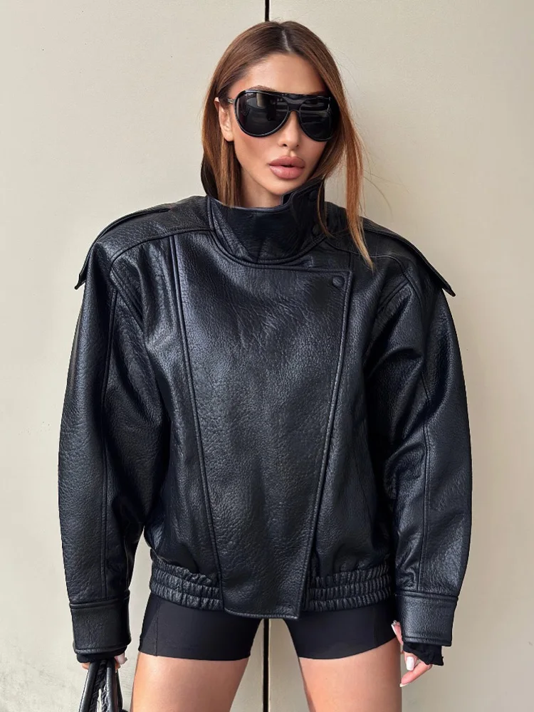 HH Donna Autunno High Street Cappotti larghi Donna Elegante tasca asimmetrica con bottoni Maniche lunghe Giacche slim con cerniera nera