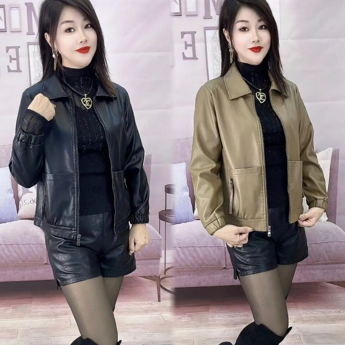 2024 Spring Autumn Popular Fashion Leather Coat Female Short PU Leather Coats Women's Motorcycle Jacket Korean Version Outerwear