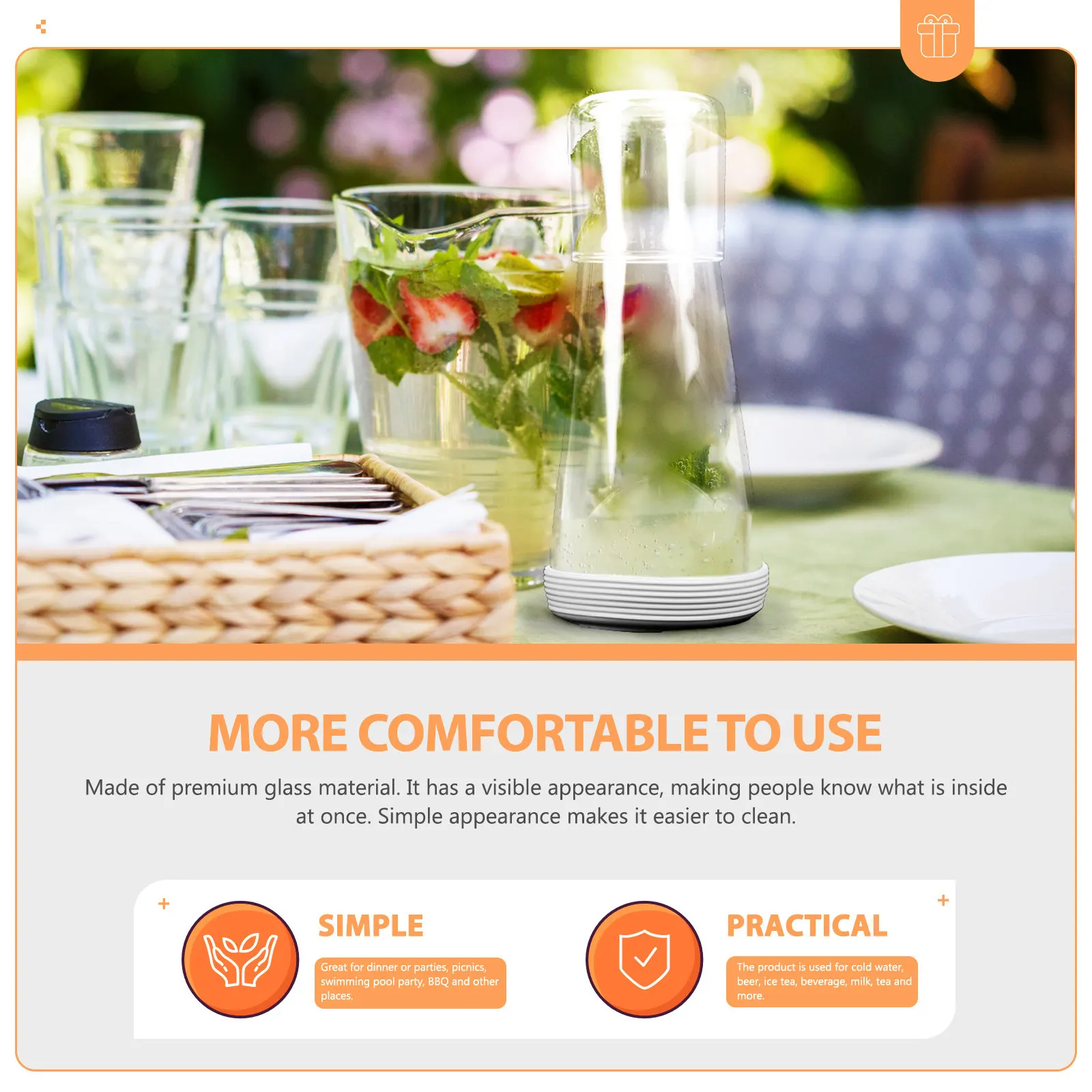 

1Set Premium Food-Safe Glass Carafe Transparent Elegant Design Simple Clean Easy for Bedside Desk Dining Picnic Party Home