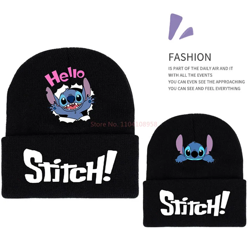 Disney Lilo Stitch Knitted Hat Gloves Kids Winter Warm Black Fishnet Mittens Cap Anime Figure Cartoon Headgear Decoration Gifts image 4
