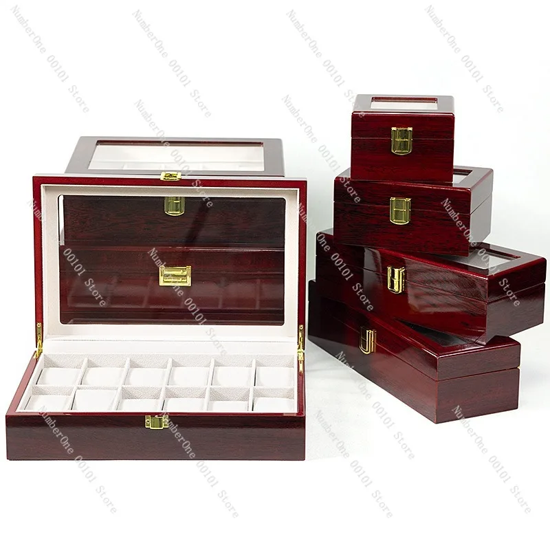 Red Lacquered Watch Storage Box, Dust-Proof with Skylight, Display Case for Watches, Bracelets, and Collectibles