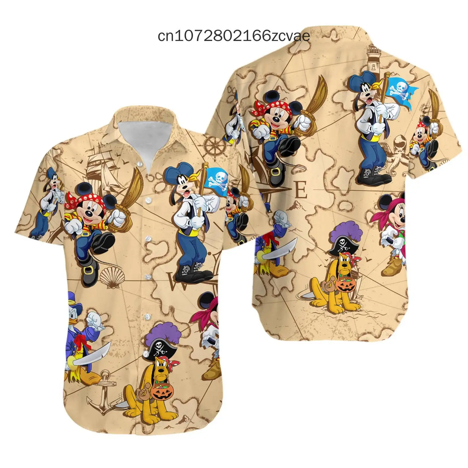 Camisa havaiana de mickey mouse masculina, de abotoar, manga curta, Disney Magic Kingdom, praia casual, vintage