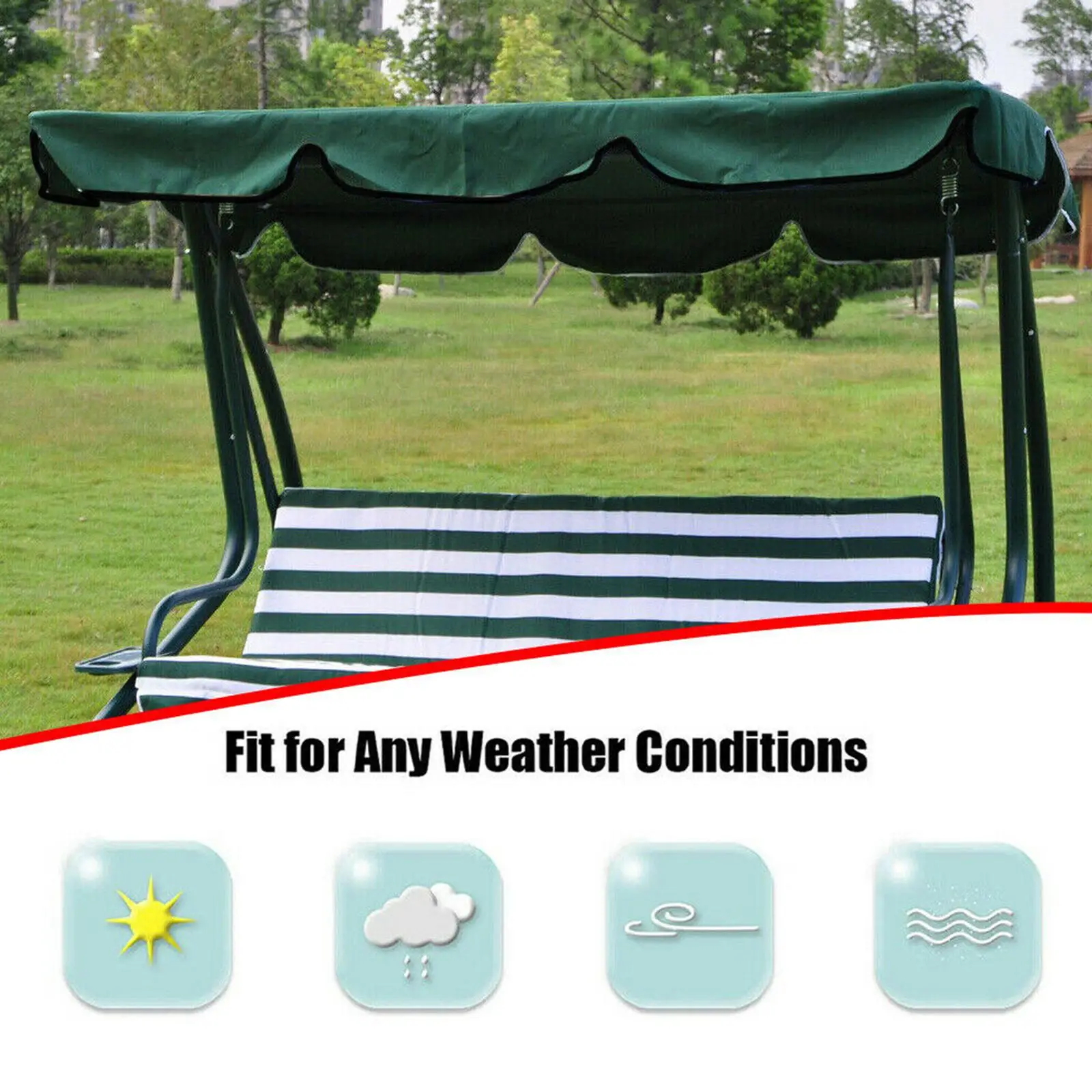 Waterproof Swing Top Awning 3 Person Seater Canopy Cover Dustproof Shade for Outdoor Swing Chair Backyard Patio