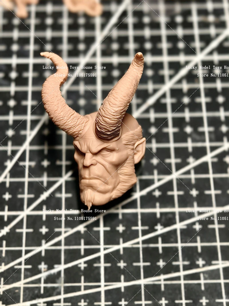1/12 Hellboy Man Soldier Unpainted Head Sculpt Toys Accessory Customziation For 6" Mezco Muff AD01 7" Mcfarlane Body Decoration view 4