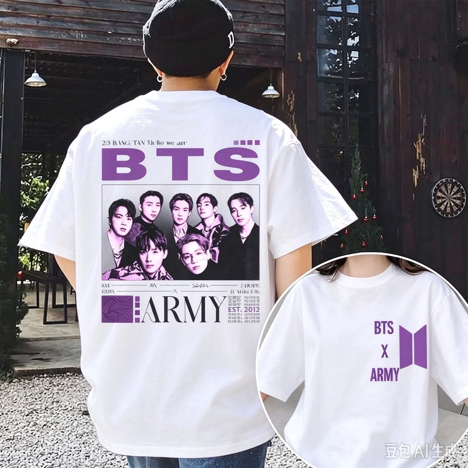 2026 BT21 Double Sided Print T-shirt Kpop Group Photo Unisex Short Sleeve  Tee Y2k Ins