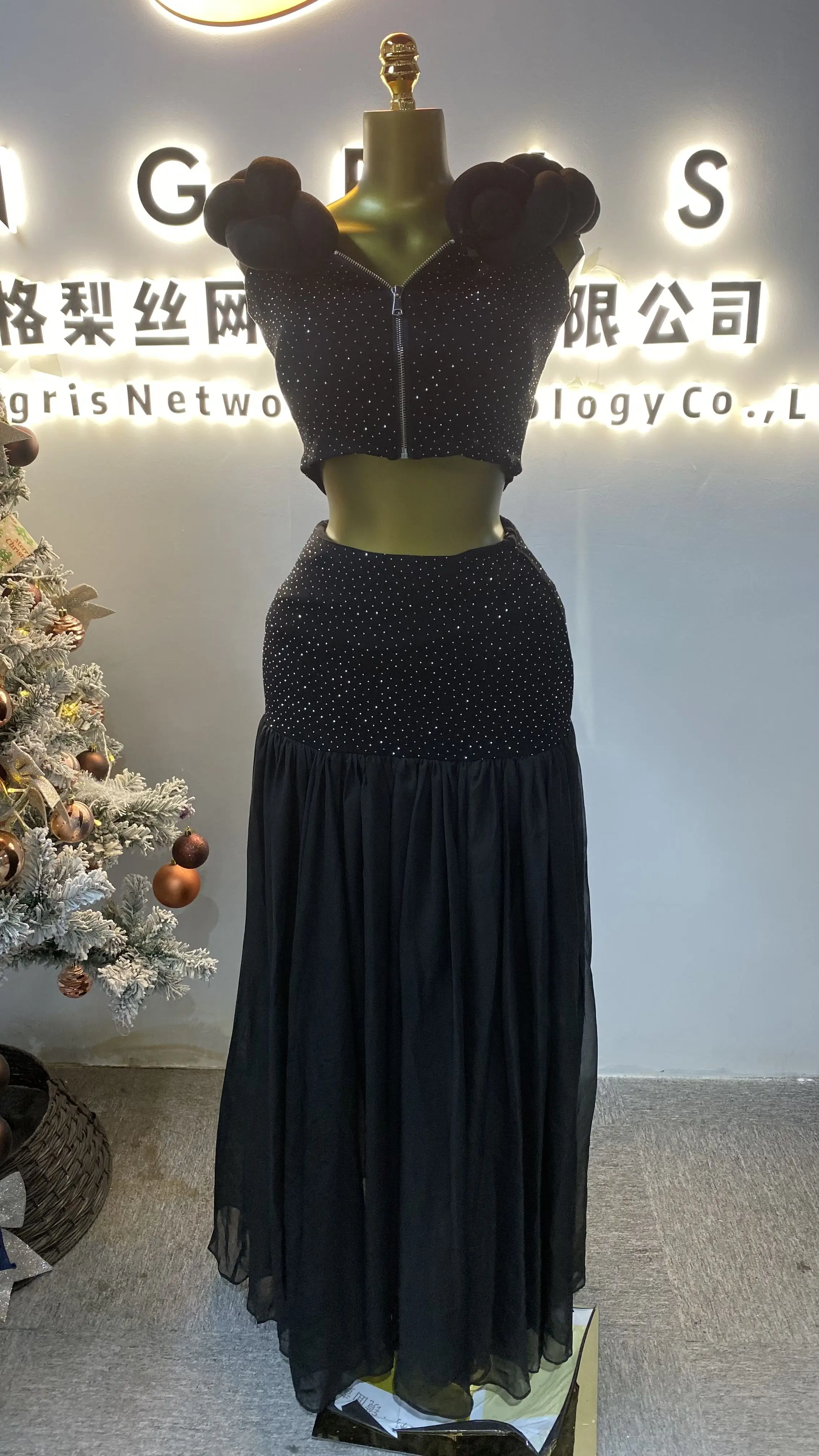 جديد مصمم المشاهير أزياء حزب أعلى وتنورة 2 قطعة فستان الحفلات النسائية-GZXX079