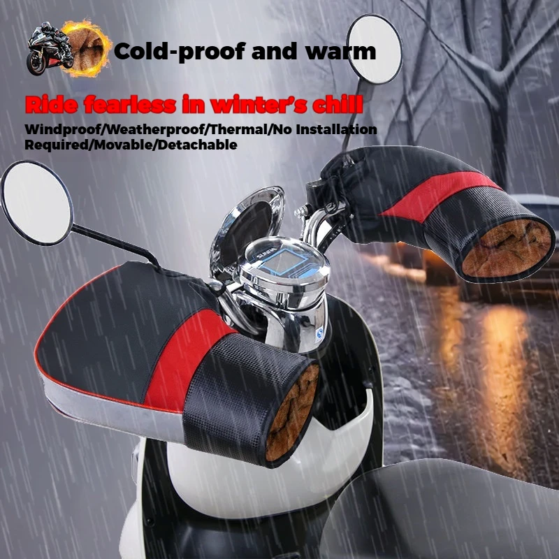 Motorcycle Handlebar Muffs Winter Windproof Thick Warm Reflective Scooter E-bike Hand Grip Cover Riding Accessories