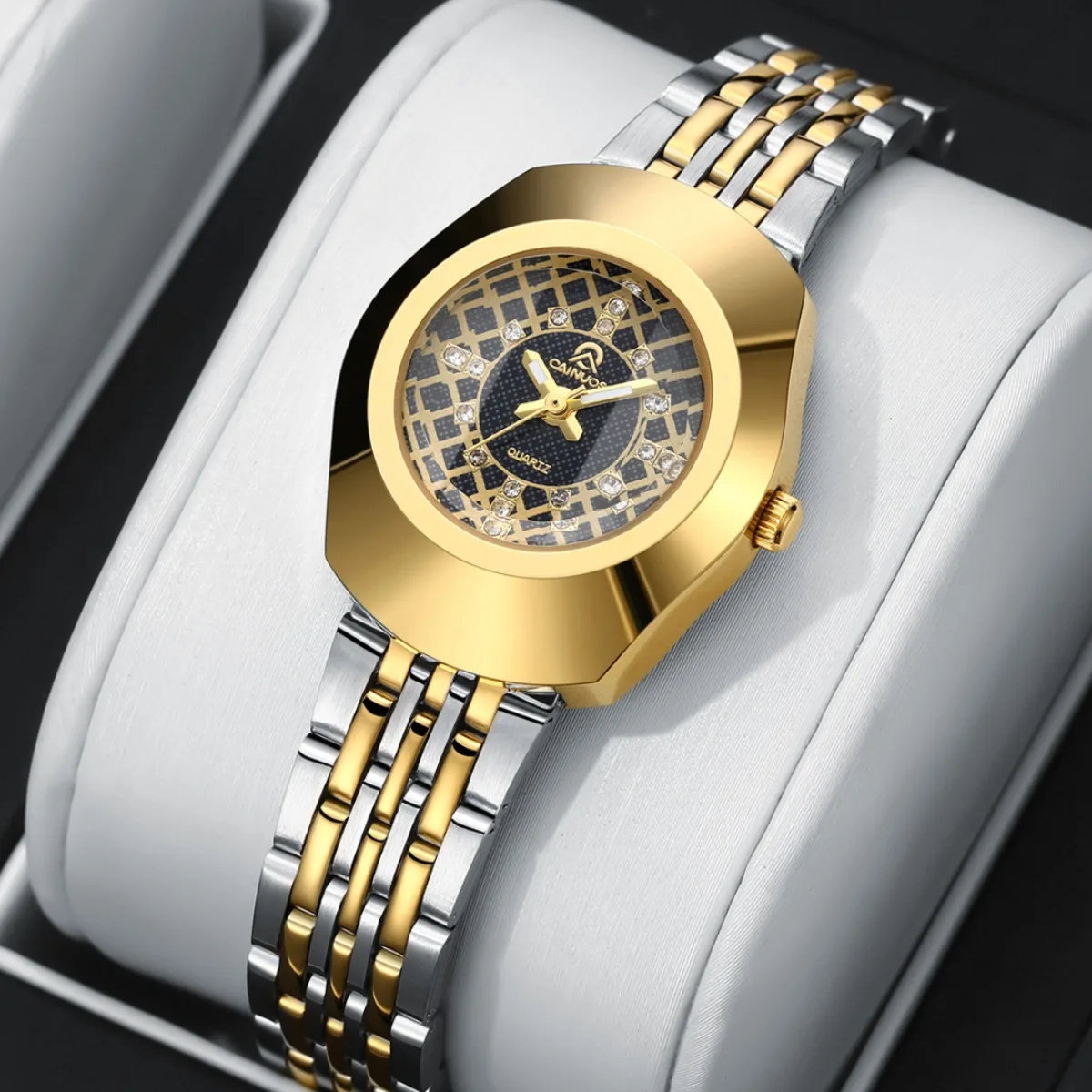 

Роскошные золотые квадратные часы для женщин, модные кварцевые часы с римским циферблатом, ремешок из нержавеющей стали, качественные женские часы в подарок на праздник