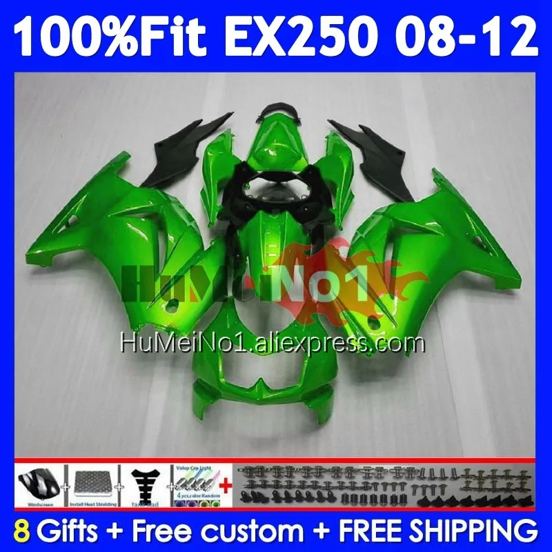 Bodys For KAWASAKI NINJA EX250 EX 250 R 250R 2008 2009 2010 Gloss green 2011 2012 232No.75 EX250R EX-250 08 09 10 11 12 Fairing