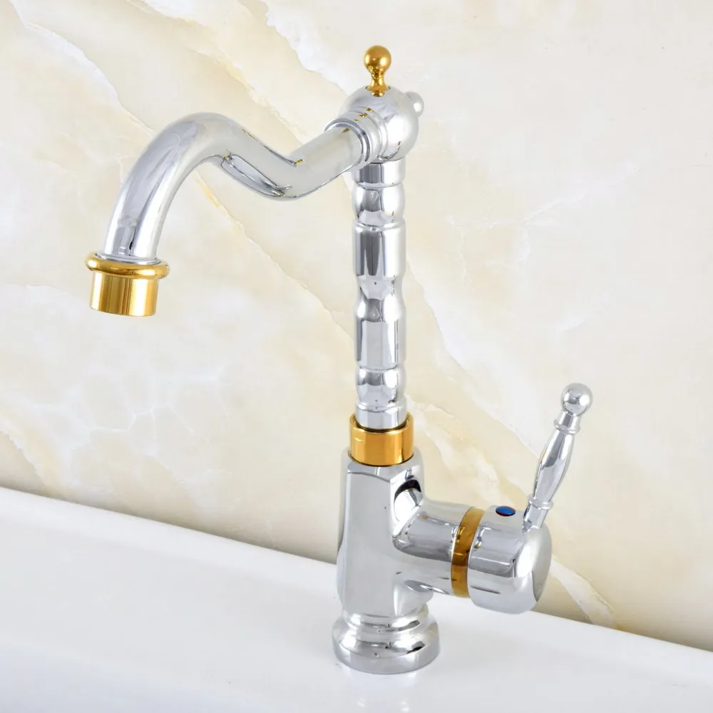 

Basin Faucets Chrome Gold Color Brass aucet 360 Rotation Single Handle Tap Mixer Taps Bathroom Vessel Sink Faucet tsf801